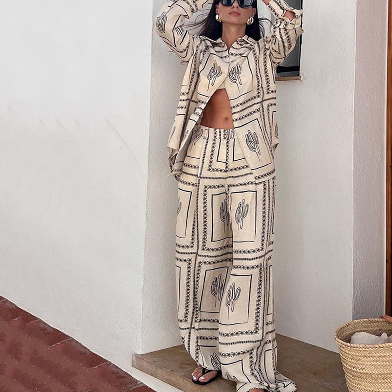 Palm Long Sleeve Geometric Resort Set