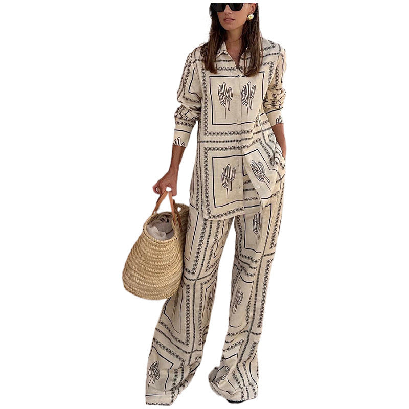 Palm Long Sleeve Geometric Resort Set