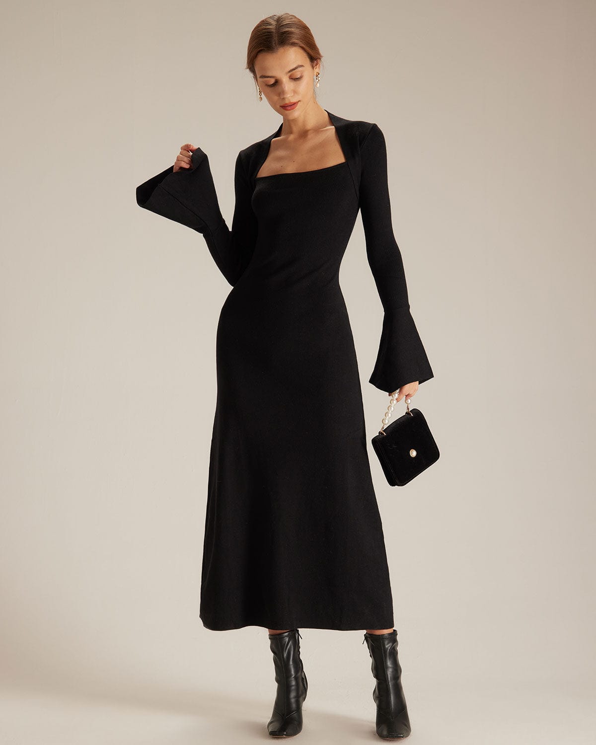 Lyla Flare Sleeve Square Neck Midi Dress